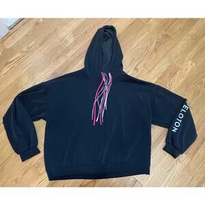 Lanston Sport Peloton Black cropped hoodie‎ multi colored tie strings Women's L